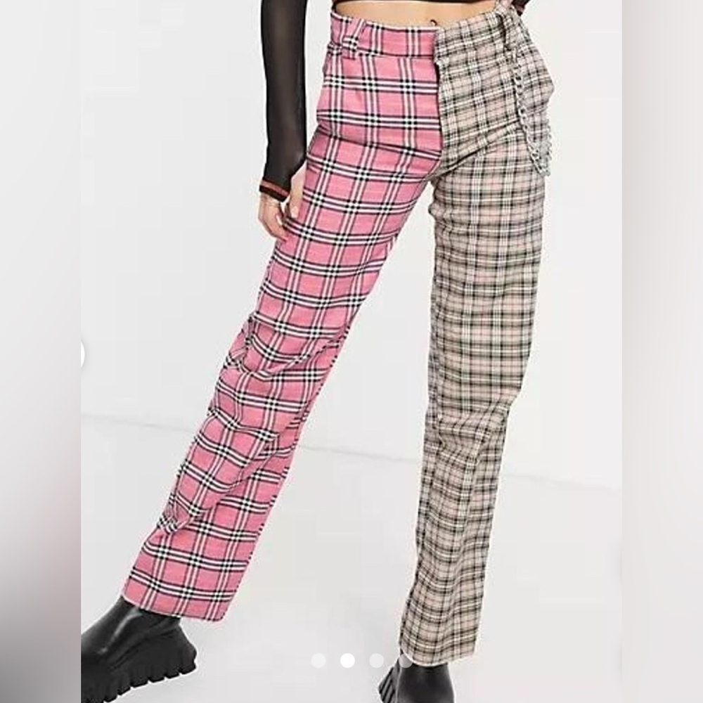 O'Mighty Split Print Pants Plaid Pink Tan SzS Festival Bohemian Hippie Cottage